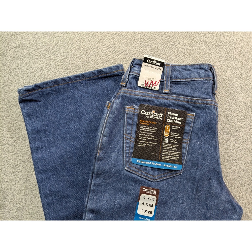 Carhartt Women FR Relaxed Fit Straight Leg Jeans Denim Blue WFRB160 DNM 4x28 NWT